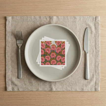 🌸🍂 The Pink Blossom And Golden Leaf Garden Napkins – Romantic Botanical Elegance