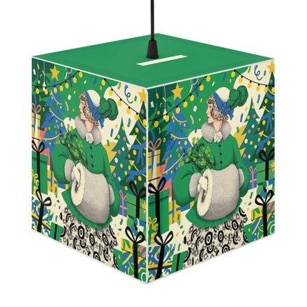 🍀🎄 The Emerald Holly Christmas Light Cube Lamp – Art Deco Holiday Elegance