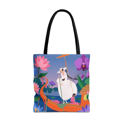 🪷🛶 The Lady Of The Lotus Garden Gondola Tote Bag – Art Deco Floral Adventure