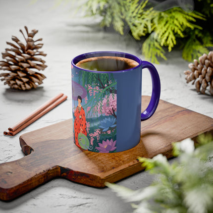 The Lady Of The Cherry Blossoms Colorful Mugs – Art Deco Spring Elegance