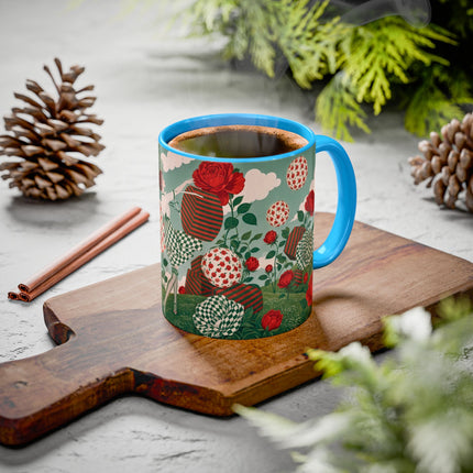 🌹💚 The Scarlet Rose Checkerboard Garden Colorful Mug – Art Deco Floral Whimsy