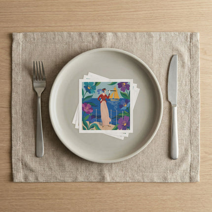 🌊🔭 The Lady Of The Seaside Lookout Napkins – Art Deco Nautical Adventure
