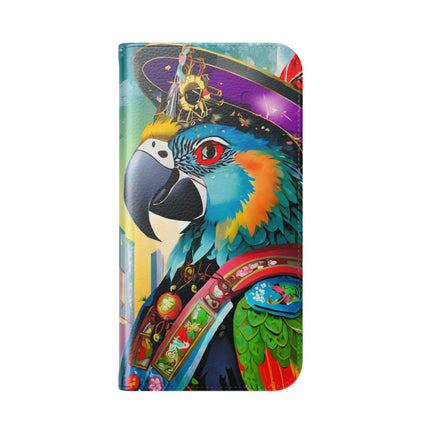 🦜⚡ Tech Plumes Flip Case – Neon Feathers & Futuristic Brilliance