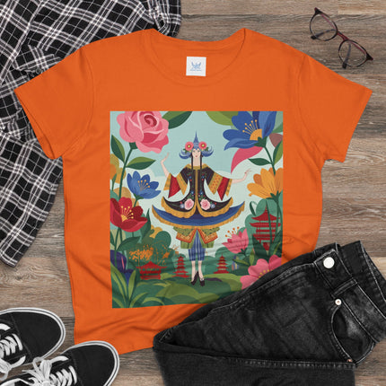 🌸🏯 The Pagoda Garden Enchantress Cotton Tee – Colorful Art Deco Fashion Fantasy