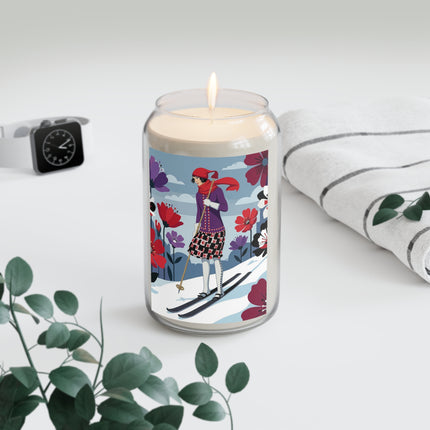 🎿❄️ The Winter Flower Skier Scented Soy Candle – Art Deco Alpine Fantasy