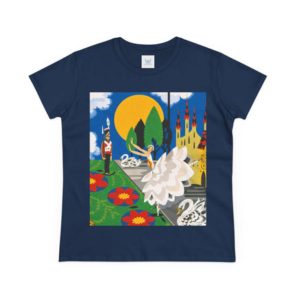 🦢🏰 The Enchanted Swan Ballet Cotton Tee – Art Deco Fairytale Whimsy