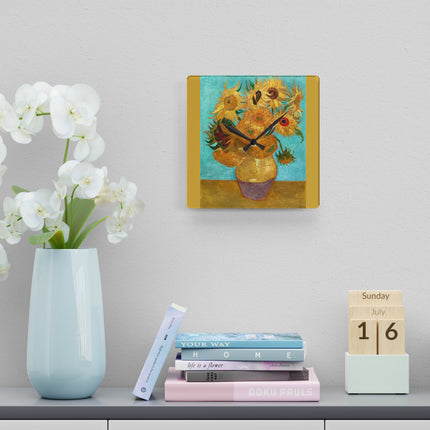 Vase with Twelve Sunflowers by Vincent Van Gogh Acrylic Wall Clock, Round and Square
