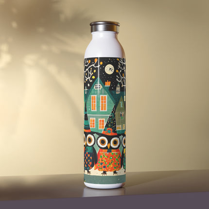 Night of the Trick-or-Treating Owlets Slim Water Bottle