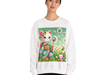 Geisha Kitten and the Dandelion Wish Heavy Blend™ Crewneck Sweatshirt