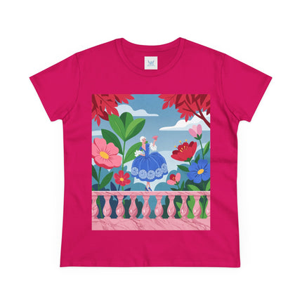 🌸💙 The Lady Of The Flower Terrace Cotton Tee – Colorful Art Deco Garden Elegance
