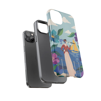 🌊🔭 The Lady Of The Seaside Lookout Phone Case – Art Deco Nautical Adventure