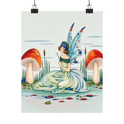 🧚🍄 The Lady Of The Enchanted Mushroom Garden Matte Vertical Poster – Art Deco Fairy Fantasy