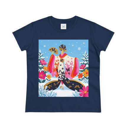 🦋❄️ Butterflies In The Snow Cotton Tee – Art Deco Japanese Floral Fantasy