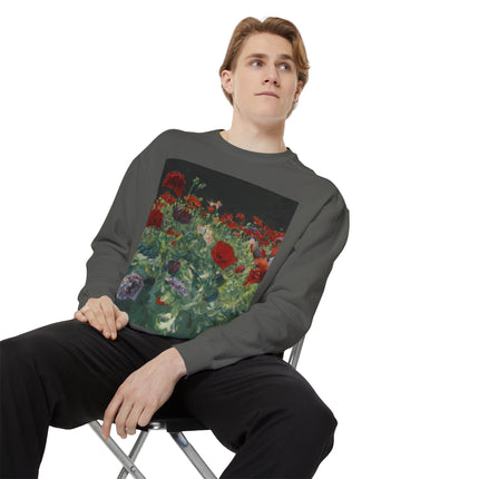 Poppies (A Study of Poppies for Carnation, Lily, Lily, Rose) by John Singer Sargent Unisex Garment-Dyed Sweatshirt