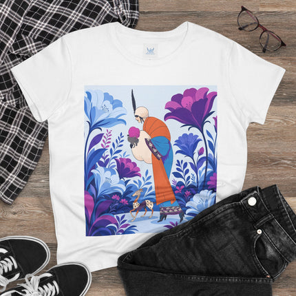 🦌🌺 The Enchanted Garden Companion Cotton Tee – Art Deco Floral Whimsy