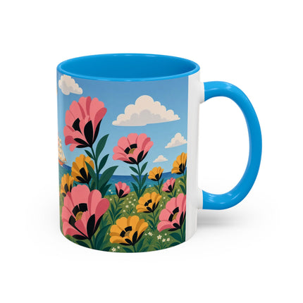 🌸⛵ The Seaside Blossom Promenade Colorful Mug – Art Deco Coastal Elegance