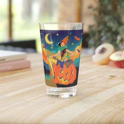 🌙🎃 The Witch Of Crescent Moon Pumpkin Glass, 16oz – Colorful Halloween Charm
