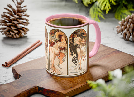The Seasons by Alphonse Maria Mucha Colorful Mugs (11oz, 15oz)