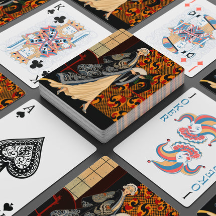 🌊🪭 The Lady Of The Midnight Waves Playing Cards – Art Deco Oriental Elegance