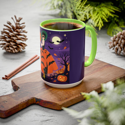 🎃🌕 The Pumpkin Moon Enchantress Colorful Mug – Elegant Halloween Masquerade