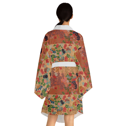 Japanese Fan Flower Pattern by G.A. Audsley Long Sleeve Kimono Robe (AOP)