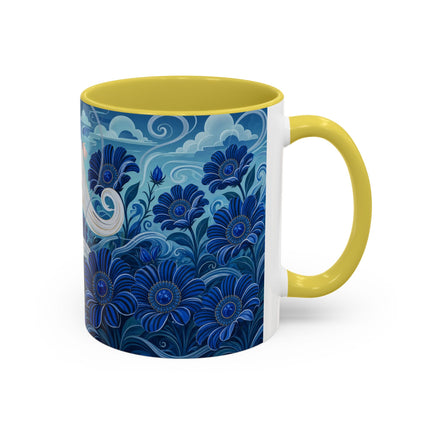 💙🌸 The Sapphire Wind Dancer Colorful Mug – Art Deco Floral Fantasy