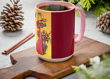 Elegant Holiday Woman with Gifts Colorful Mugs (11oz, 15oz)