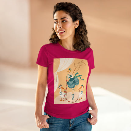 🌸🪽 The Lady And The Garden Storks Cotton Tee – Art Deco Floral Whimsy