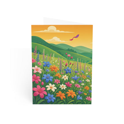 🐱🌼 The Wildflower Samurai Kitten Greeting Card – Whimsical Warrior Adventure