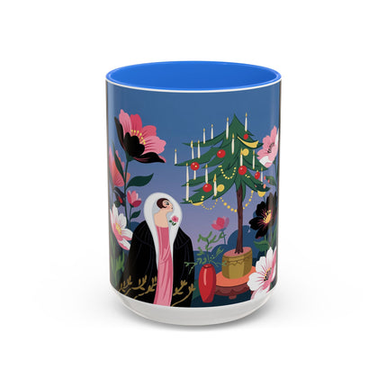 🌹🎄 The Lady Of The Candlelit Rose Tree Colorful Mug – Art Deco Christmas Garden