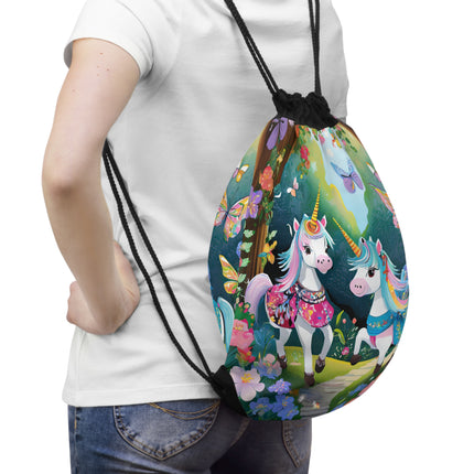 Baby Unicorns and Fluttering Butterflies Drawstring Bag