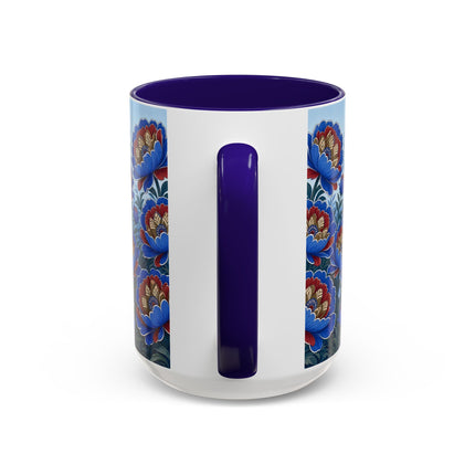 💙🌺 The Sapphire Blossom Garden Dancer Colorful Mug – Art Deco Fashion Fantasy