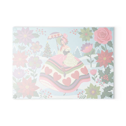 ❤️🌺 The Lady Of The Christmas Heart Garden Glass Cutting Board – Art Deco Holiday Romance