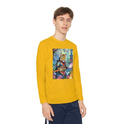 Cyberpunk Leopard Youth Long Sleeve Competitor Tee – Neon Magic & Futuristic Adventure