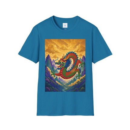 🐉🌄 The Golden Sky Dragon Softstyle T-Shirt – Mystical Mountain Fantasy