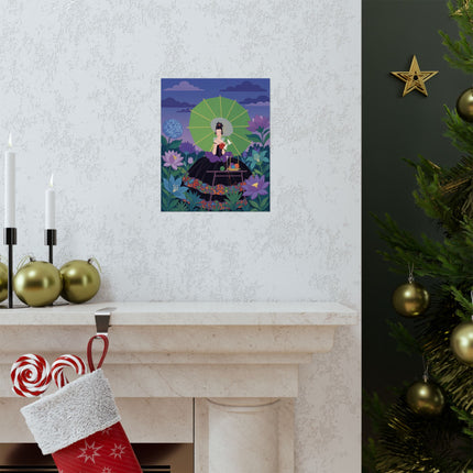 🪷🧶 The Lady Of The Lotus Knitting Circle Matte Vertical Poster – Art Deco Floral Whimsy