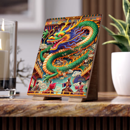 Tibetan Dragon Over Kabuki Duel Ceramic Tile