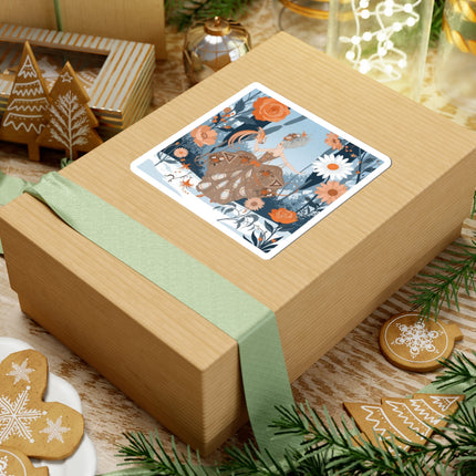 🦚❄️ The Lady Of The Winter Phoenix Garden Kiss-Cut Sticker – Art Deco Floral Fantasy