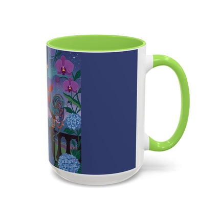 The Lady And The Morning Song Colorful Mugs – Art Deco Botanical Elegance