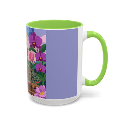 The Lady And The Crimson Birdcage Colorful Mugs – Art Deco Tropical Garden Elegance