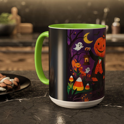 🎃🏮 The Pumpkin Gentleman's Moonlit Stroll Colorful Mug – Whimsical Halloween Charm