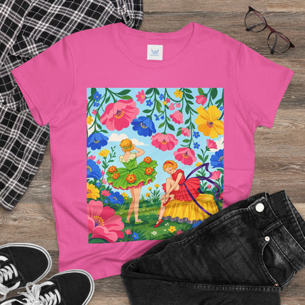 🌸🧚 The Fairies In The Flower Garden Cotton Tee – Art Deco Floral Whimsy