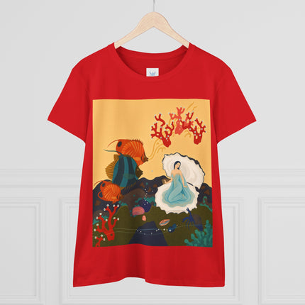 🐚🪸 The Lady Of The Coral Reef Cotton Tee – Art Deco Ocean Fantasy