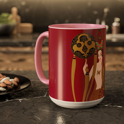 Butterfly Empress of the Crimson Pavilion Colorful Mug (11oz, 15oz) – Art Deco Beauty, Butterfly Elegance & Ornamental Style