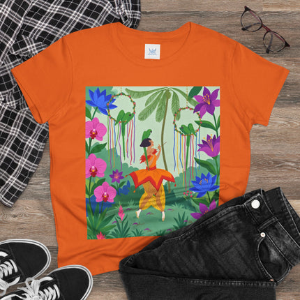 🌺🦜 The Tropical Garden Serenade Cotton Tee – Colorful Art Deco Fantasy
