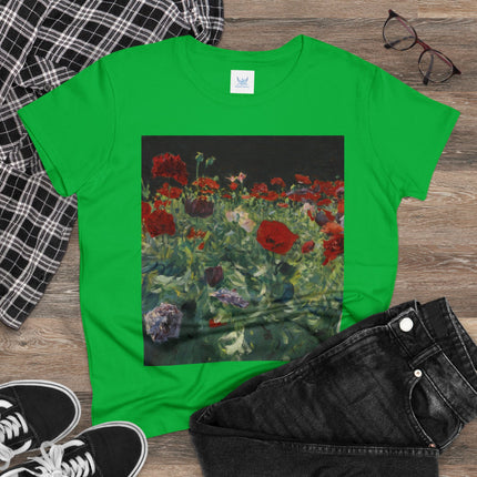 Poppies (A Study of Poppies for Carnation, Lily, Lily, Rose) by John Singer Sargent Women's Midweight Cotton Tee