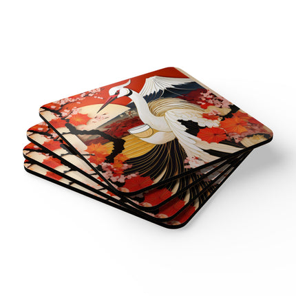 Crane at an Autumn Vineyard Corkwood Coaster Set