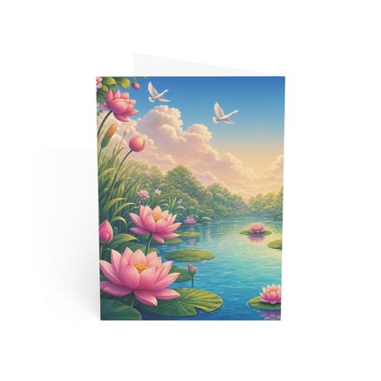 🪷🦢 The Lotus Swan Princess Kitten Greeting Card – Whimsical Garden Elegance