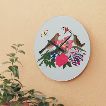 Pink-Breasted Bird & Wren Acrylic Wall Clock