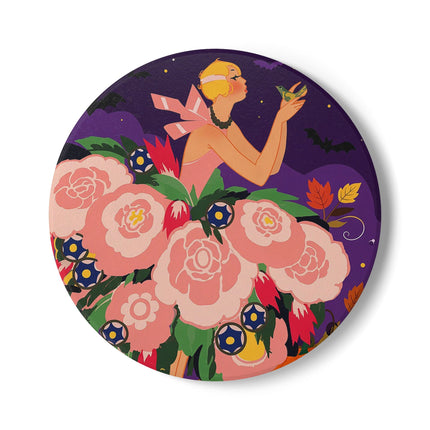 🌹🎃 The Lady Of The Haunted Rose Garden Ceramic Coaster – Romantic Halloween Charm